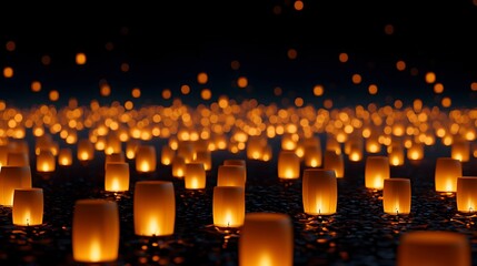 Obraz premium Peaceful Night with Glowing Lanterns on Ground
