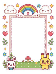 Fototapeta premium Design, photo frame, cover, border, card, cute cartoon pattern pixel art, beautiful, illustration background