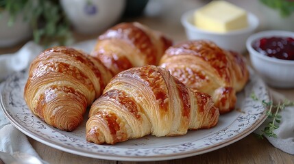 Delicious Golden Brown Croissants on a Plate