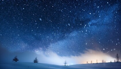 Naklejka premium 雪に包まれた森と満天の星空5