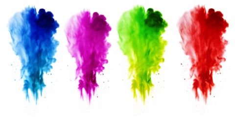 set of colorful smoke explosions and blasts isolated on white background PNG.AI GENERATED