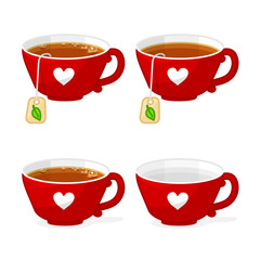 vector cartoon object illustration. Cute cups set: tea, empty, teabag. Cup of tea. Clip art isolated on transparent background. Hand drown design element. Baby graphics concept. 
