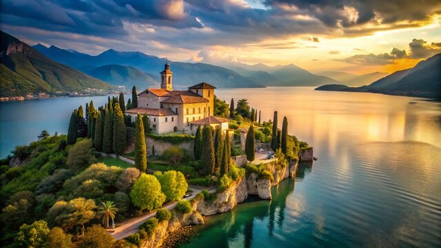 Aerial View of Montecastello Sanctuary, Lake Garda, Italy: Picturesque Sacred Site
