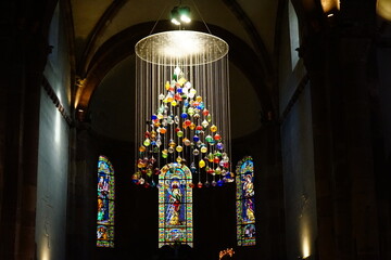 Christmas tree inside a church in Selestat, Alsace, France