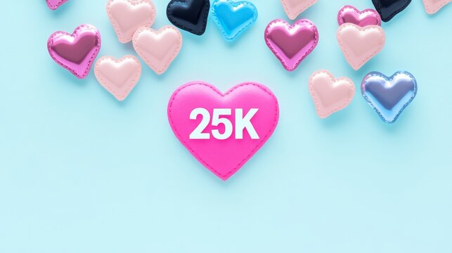 Celebrating 25k A Collection of Colorful, Realistic Hearts Scattered on a Serene Pastel Background