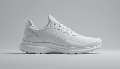 Modern White Running Shoe on a Light Gray Background