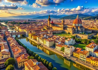 Fototapeta premium Aerial View of Florence, Italy: Duomo, Ponte Vecchio, and Arno River