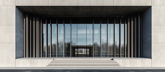 Fototapeta premium Modern Architectural Entrance: Glass, Concrete, and Minimalist Design
