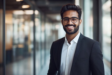 Fototapeta premium India Portrait of a handsome and beautiful elegant businessman in a suit working in his office