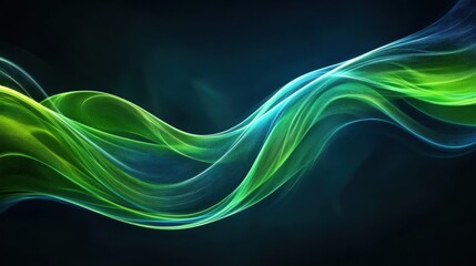 Naklejka premium Vibrant green and blue flowing abstract wave pattern on dark background
