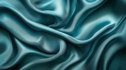 Fototapeta premium Luxurious turquoise satin fabric with smooth flowing folds and soft texture