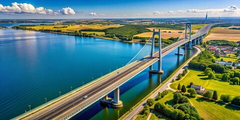 Aerial View of the New Little Belt Bridge and E20 Motorway Connecting Jutland and Funen, Denmark