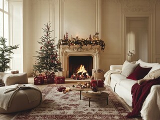 Cozy Christmas living room fireplace gifts decor
