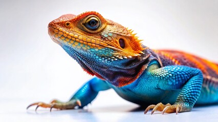 Obraz premium Agama Lizard Isolated on White Background: Stunning Bokeh Photography