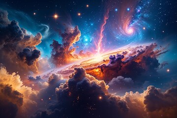Fototapeta premium Colorful space galaxy cloud nebula. Stary night cosmos. Universe science astronomy. Supernova background wallpaper 