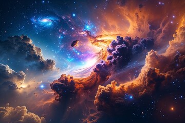 Colorful space galaxy cloud nebula. Stary night cosmos. Universe science astronomy. Supernova background wallpaper 