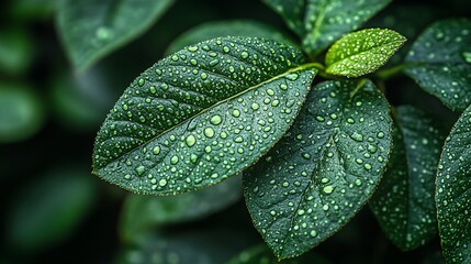 Fototapeta premium Dew-Kissed Leaves: A Symphony of Green