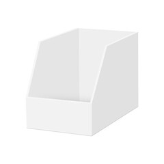 Blank Cardboard Display Box Mock Up, Side View, Isolated On White Background. Vector Illustration
