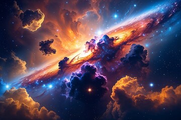 Colorful space galaxy cloud nebula. Stary night cosmos. Universe science astronomy. Supernova background wallpaper 