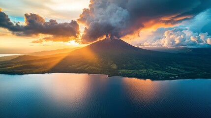 Volcanic Sunset Over Island Paradise