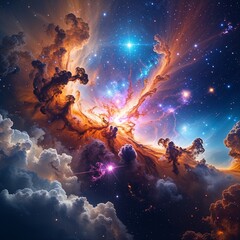 Obraz premium Colorful space galaxy cloud nebula. Stary night cosmos. Universe science astronomy. Supernova background wallpaper 