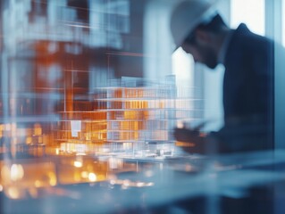 Engineers and architects collaborate on blueprint designs and safety inspections in a meeting