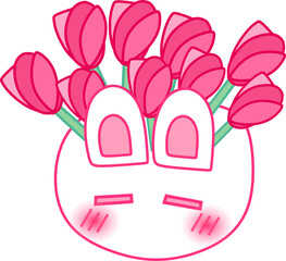 Cute White Porcelain Bunny Shaped Vase Filled with Cute Vibrant Pink Tulips inside 