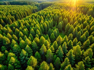 Fototapeta premium Aerial View of Young Pine Forest Growing Next to Mature Plantation