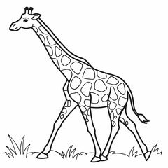 giraffe in the grass ,kids coloring page , coloring page for kids, animal coloring page, KDP, Animal Coloring Page For Kids, line art clipart, children