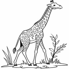 giraffe in the grass ,kids coloring page , coloring page for kids, animal coloring page, KDP, Animal Coloring Page For Kids, line art clipart, children