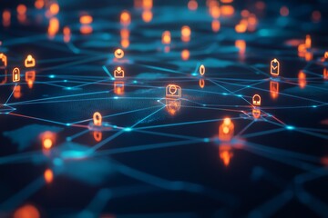 Abstract digital world map with social network connections for global business and technology use.