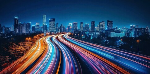 Obraz premium Night city highway light trails