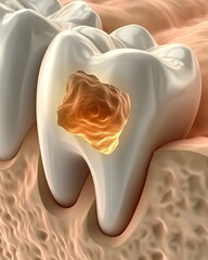Close up View of a Tooth With a Significant Cavity Highlighting Dental Health Challenges
