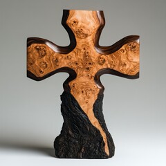 cross made of polished walnut burl 