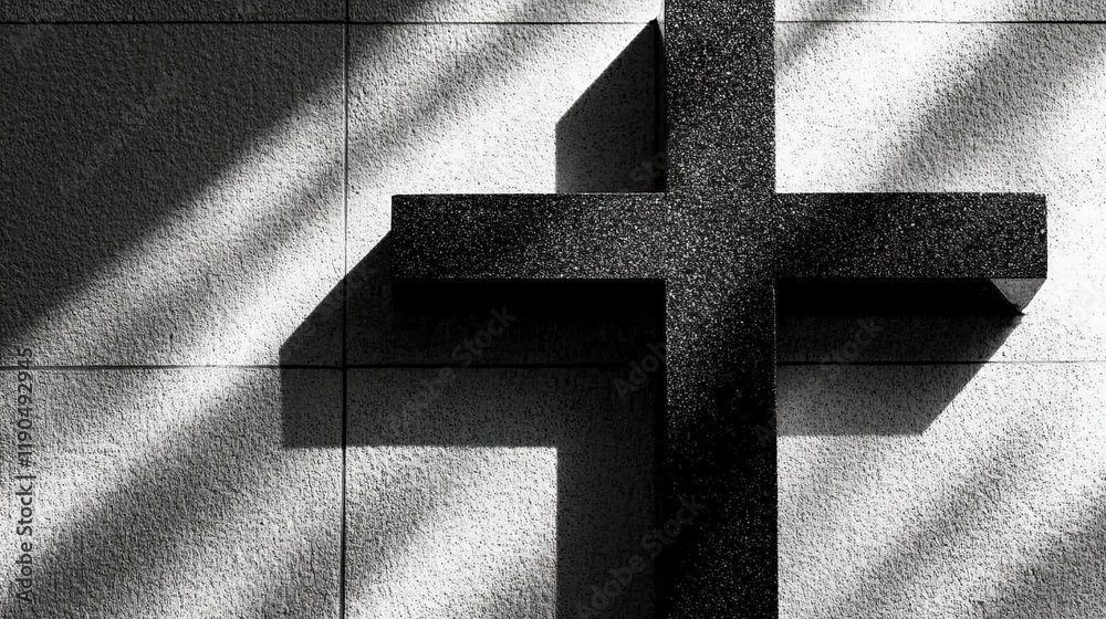 Poster Elegant Black Cross Silhouette Against a Soft Gradient Background Emphasizing Minimalist Design