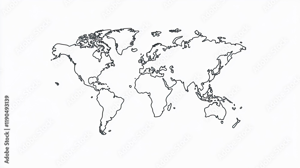 Poster World Map Outline Design Emphasizing Sharp Continental Edges on a Minimalist Backdrop