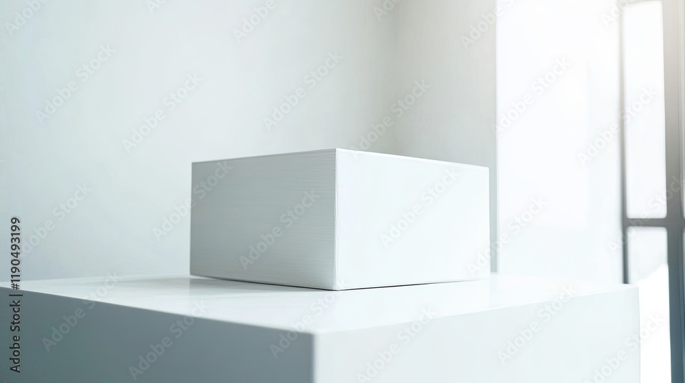 Poster Minimalist White Container Displayed in a High-End Studio Setting, Highlighting Elegant Simplicity