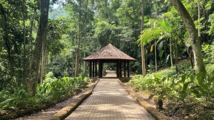 Serene Forest Pathway with Gazebo