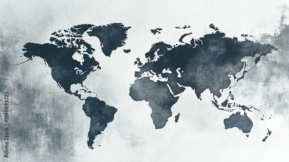 Poster Minimalistic Monochrome World Map Presenting a Modern Artistic Interpretation on Smooth Canvas