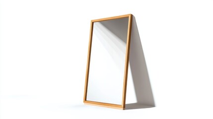 Full-length mirror with light wooden frame against white background.