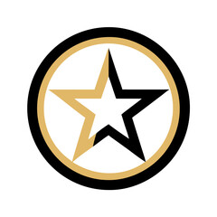 Star icon in black and gold circular frame