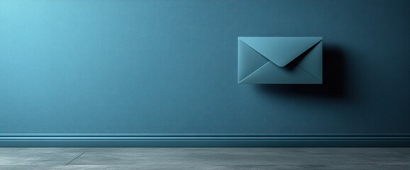 Teal envelope on a teal wall.