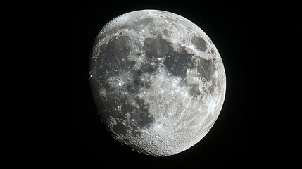 Obraz premium Detailed View of the Moon's Surface Showcasing its Craters and Texture Against a Stark Black Sky
