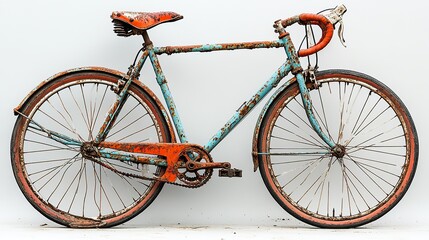 An image displays a broken, rusty bicycle missing its pedals, highlighting neglect and disrepair