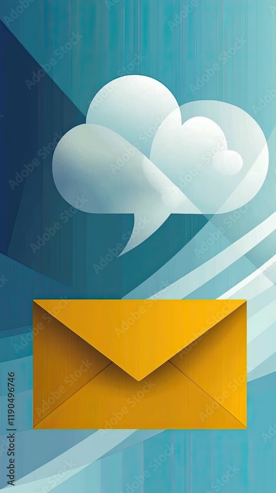 Aufkleber colorful envelope with speech bubble conveying digital message on serene blue background