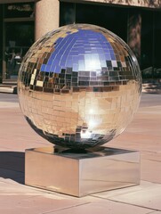 A large silver ball with a reflective surface