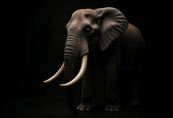 Fototapeta premium A Noble Elephant With Curved Tusks in a Shadowy Scene, Generative AI