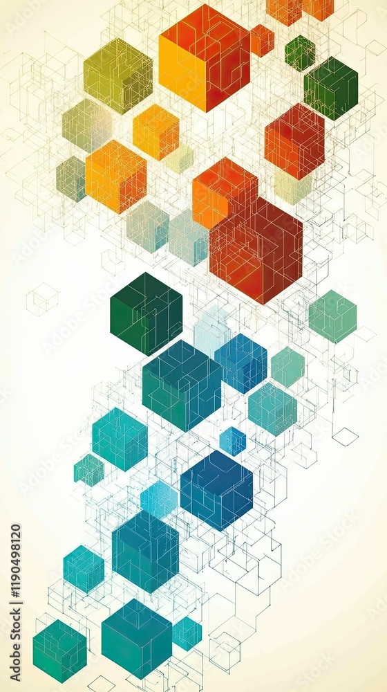 Aufkleber dynamic geometric design featuring colorful cubes with a serene pastel green accent