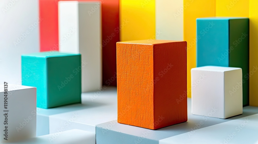 Poster Cubes in Vibrant Colors Create a Playful Display of Shapes and Hues in a Modern Artistic Arrangement