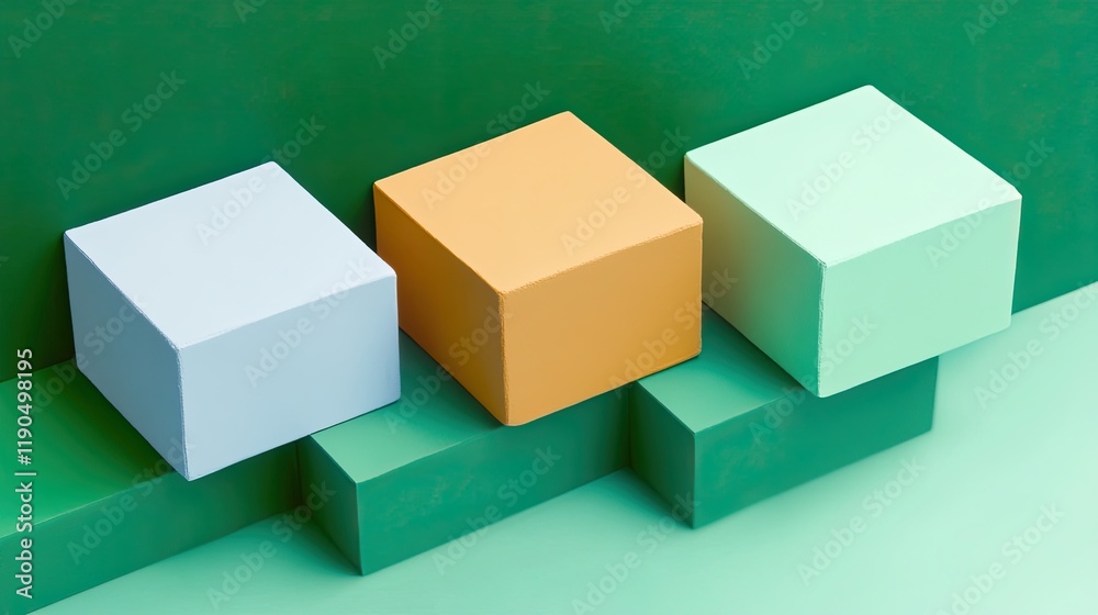 Poster change the color of the top right cube to pastel green for a serene visual balance